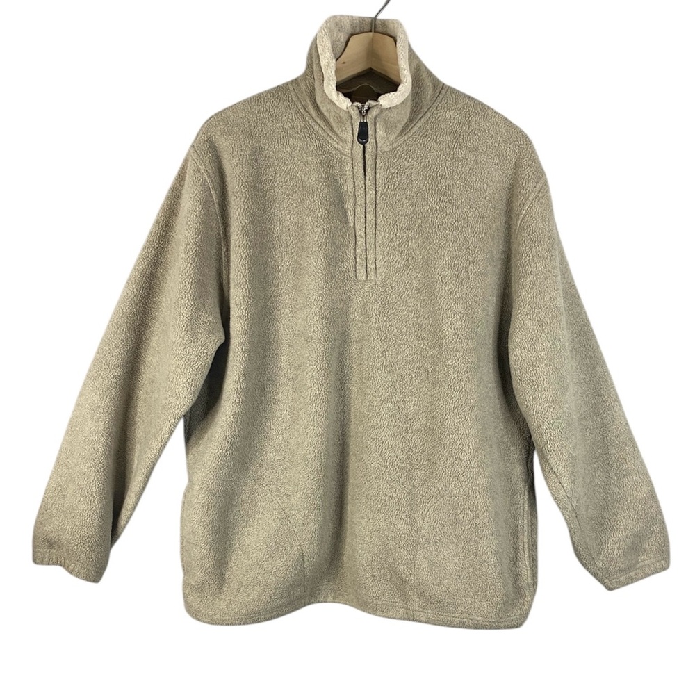 Men’s Taylor & Henry Beige 1/4 Zip Pullover Fleece Sweater Size Medium
